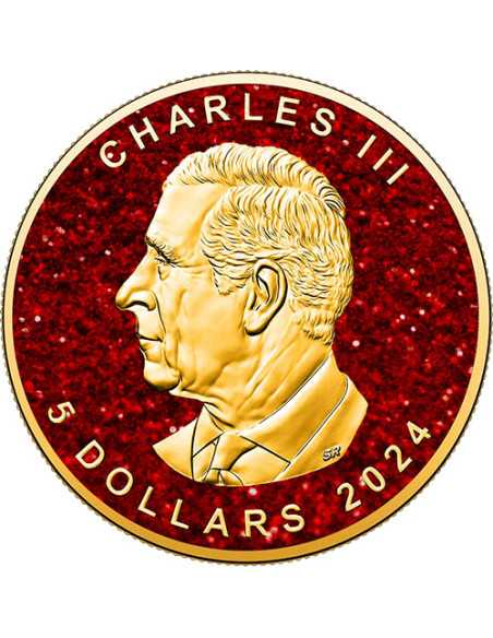 RUBY MAPLE LEAF Precious Gemstones 1 Oz Silver Coin 5$ Canada 2024 - Coins & More - Canada