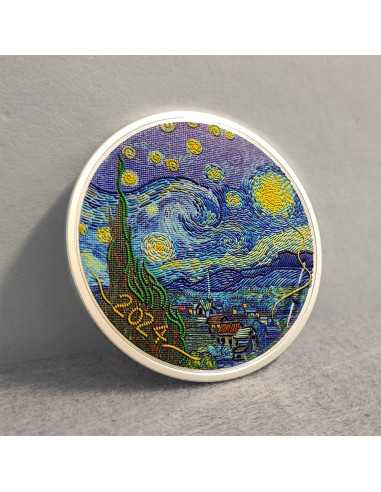 STARRY NIGHT Fine Embroidery Art 3 Oz Silver Coin 20$ Palau 2024 - Coins & More - Palau
