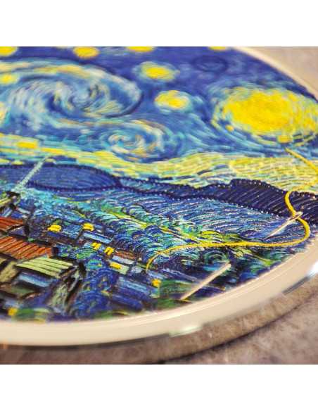 STARRY NIGHT Fine Embroidery Art 3 Oz Silver Coin 20$ Palau 2024 - Coins & More - Palau