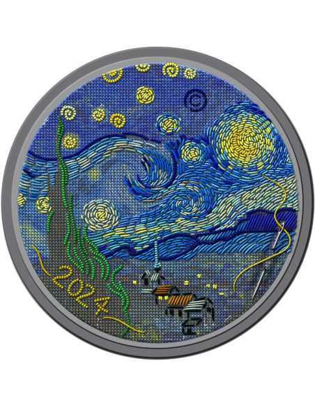 STARRY NIGHT Fine Embroidery Art 3 Oz Silver Coin 20$ Palau 2024 - Coins & More - Palau