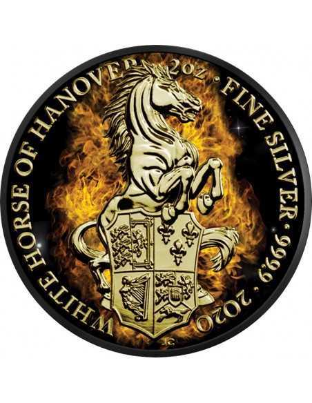 BURNING HORSE OF HANNOVER Queen Beasts 2 Oz Silver Coin 5£ United Kingdom 2020 - Coins & More - United Kingdom