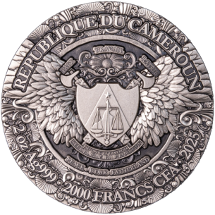 SAN RAGUEL Arcángel 2 Oz Moneda de Plata Antigua 2000 Francos Camerún 2025 - Coins & More - Camerún 2
