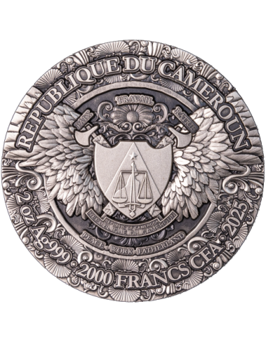 SAN RAGUEL Arcángel 2 Oz Moneda de Plata Antigua 2000 Francos Camerún 2025 - Coins & More - Camerún