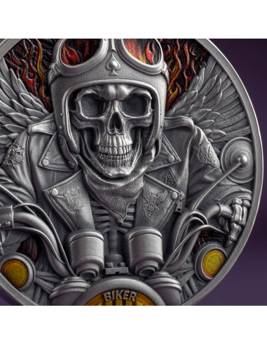 BIKER Memento Mori 1 Oz Silbermünze 5 Cedis Ghana 2024 - Coins & More - Ghana