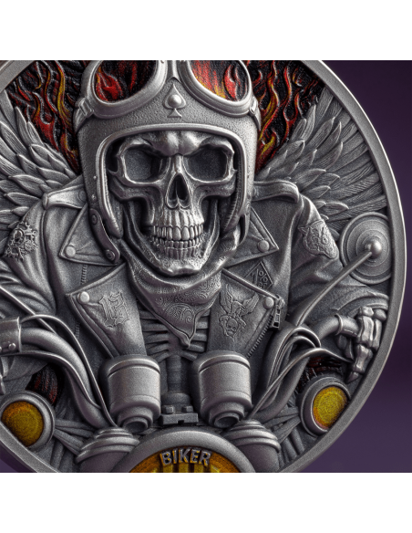BIKER Memento Mori 1 Oz Silbermünze 5 Cedis Ghana 2024 - Coins & More - Ghana