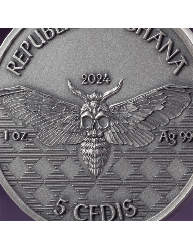 BIKER Memento Mori 1 Oz Silbermünze 5 Cedis Ghana 2024 - Coins & More - Ghana