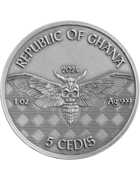 BIKER Memento Mori 1 Oz Silbermünze 5 Cedis Ghana 2024 - Coins & More - Ghana