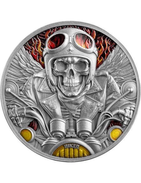 BIKER Memento Mori Moneta d'argento da 1 Oz 5 Cedis Ghana 2024 - Coins & More - Ghana
