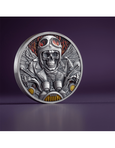BIKER Memento Mori 1 Oz Silbermünze 5 Cedis Ghana 2024 - Coins & More - Ghana