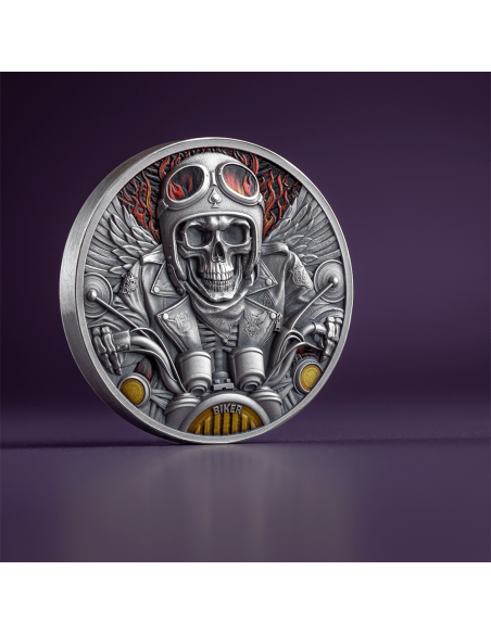 BIKER Memento Mori 1 Oz Silbermünze 5 Cedis Ghana 2024 - Coins & More - Ghana
