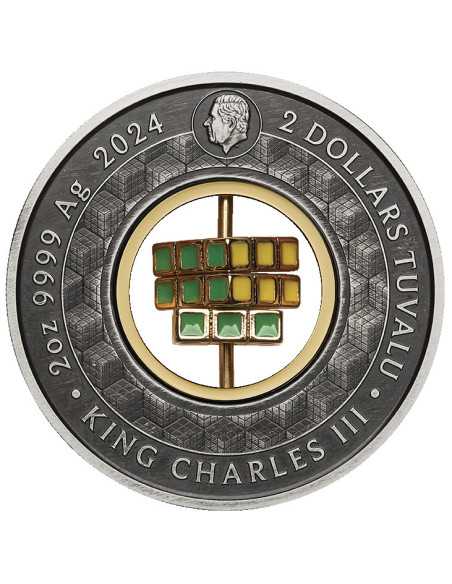 RUBIK'S CUBE 50° Anniversario Moneta d'Argento da 2 Oz 2$ Tuvalu 2024 - Coins & More - Tuvalu