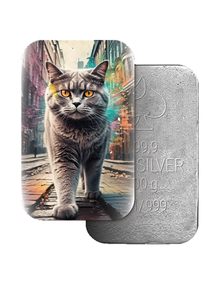 BRITISH SHORTHAIR IN LONDON Cats in the City Lingote de plata fundida de primera calidad 100 g - Coins & More - Plata