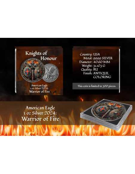 GUERRERO DE FUEGO Caballeros de Honor American Eagle 1 Oz Silver Coin 1$ USA 2024 - Coins & More - Usa