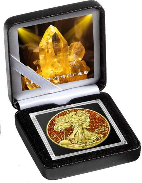 IMPERIAL ORANGE TOPAZE Piedras Preciosas 1 Oz Moneda de Plata 1$ USA 2024 - Coins & More - Usa