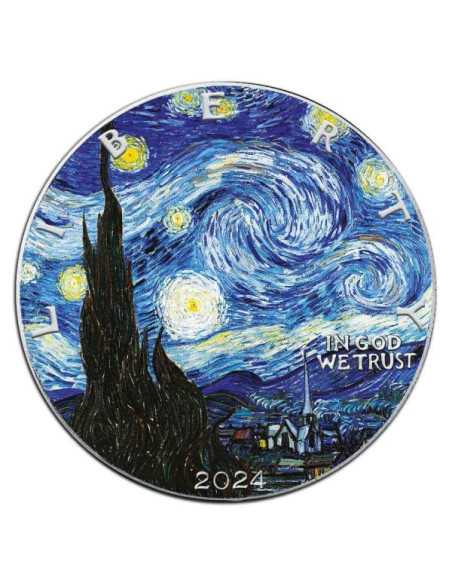 NOTTE STELLARE Vincent Van Gogh Moneta d'Argento Colorata da 1 Oz 1$ USA 2024 - Coins & More - Usa