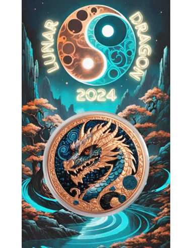 LUNAR DRAGON Kolorierte 33g Kupfermünze Medaille 2024 - Coins & More - Kupfer