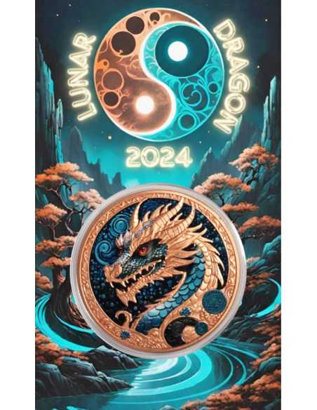 DRAGÓN LUNAR Medalla de cobre coloreada de 33 g 2024 - Coins & More - Cobre
