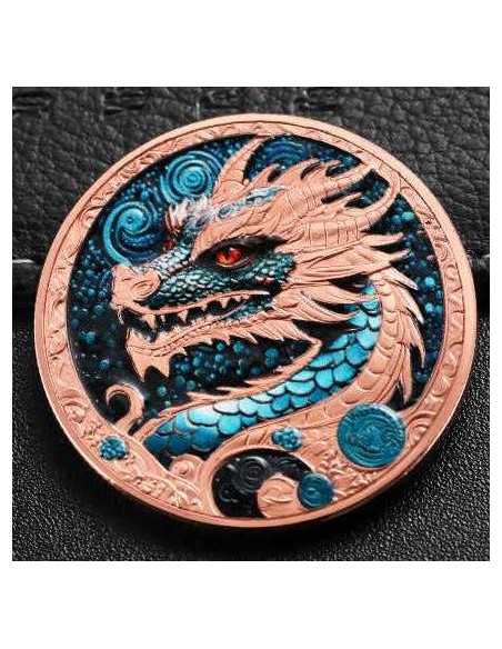 DRAGON LUNAIRE Médaille en cuivre colorée de 33g 2024 - Coins & More - Cuivre