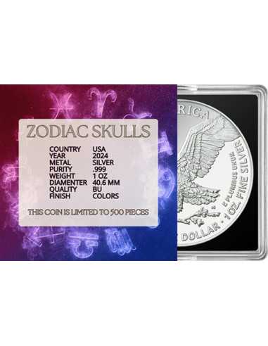 SCORPIO Zodiac Skulls Signs American Eagle 1 Oz Silver Coin 1$ USA 2024 - Coins & More - Usa