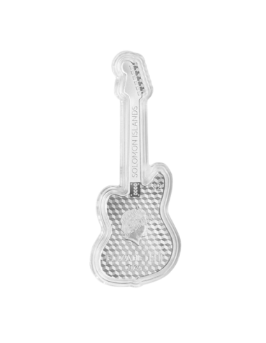 FENDER JAZZMASTER Guitarra 1 Oz Moneda de Plata 2$ Islas Salomón 2024 - Coins & More - Islas Salomón