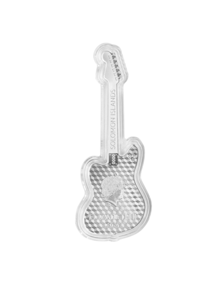FENDER JAZZMASTER Guitarra 1 Oz Moneda de Plata 2$ Islas Salomón 2024 - Coins & More - Islas Salomón