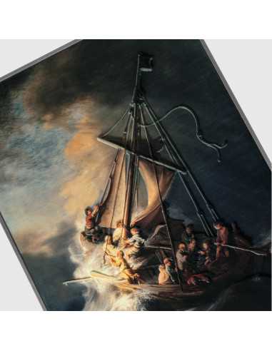 DER STURM AUF DEM MEER VON GALILEE 1633 von Rembrandt Farbige 2,5 Oz Silber & 120g Kupfermünze 10000 Francs Tschad 2024 - Coi...