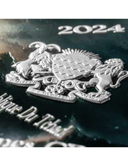 DER STURM AUF DEM MEER VON GALILEE 1633 von Rembrandt Farbige 2,5 Oz Silber & 120g Kupfermünze 10000 Francs Tschad 2024 - Coi...