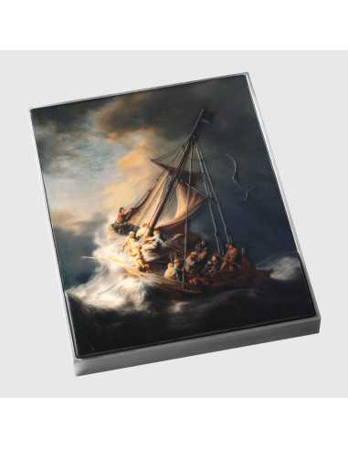 DER STURM AUF DEM MEER VON GALILEE 1633 von Rembrandt Farbige 2,5 Oz Silber & 120g Kupfermünze 10000 Francs Tschad 2024 - Coi...
