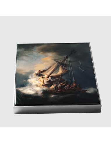 DER STURM AUF DEM MEER VON GALILEE 1633 von Rembrandt Farbige 2,5 Oz Silber & 120g Kupfermünze 10000 Francs Tschad 2024 - Coi...