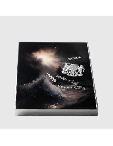DER STURM AUF DEM MEER VON GALILEE 1633 von Rembrandt Farbige 2,5 Oz Silber & 120g Kupfermünze 10000 Francs Tschad 2024 - Coi...