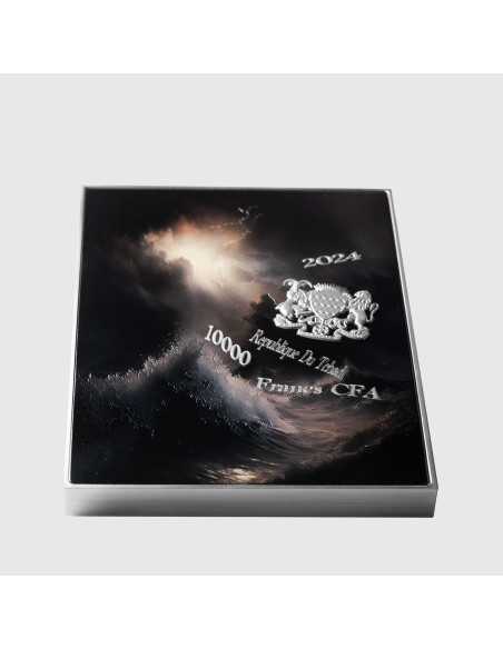 DER STURM AUF DEM MEER VON GALILEE 1633 von Rembrandt Farbige 2,5 Oz Silber & 120g Kupfermünze 10000 Francs Tschad 2024 - Coi...