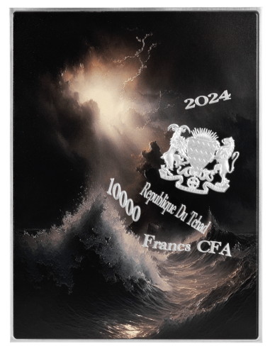 DER STURM AUF DEM MEER VON GALILEE 1633 von Rembrandt Farbige 2,5 Oz Silber & 120g Kupfermünze 10000 Francs Tschad 2024 - Coi...