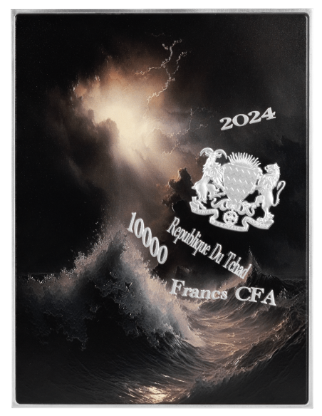 DER STURM AUF DEM MEER VON GALILEE 1633 von Rembrandt Farbige 2,5 Oz Silber & 120g Kupfermünze 10000 Francs Tschad 2024 - Coi...