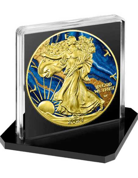 GOLDEN BLUE MARBLE Metal Stones 1 Oz Silbermünze 1$ USA 2024 - Coins & More - Usa