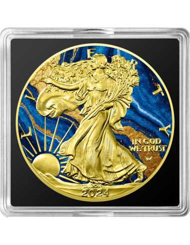 MARMOL AZUL DORADO Piedras Metálicas 1 Oz Moneda de Plata 1$ USA 2024 - Coins & More - Usa
