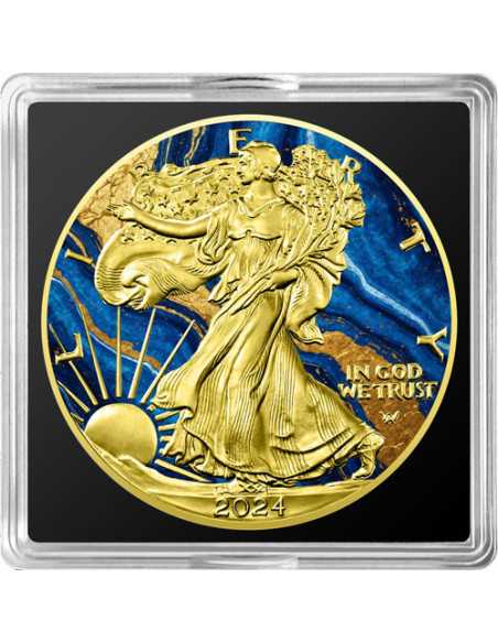 GOLDEN BLUE MARBLE Metal Stones 1 Oz Silbermünze 1$ USA 2024 - Coins & More - Usa