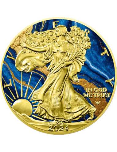 GOLDEN BLUE MARBLE Metal Stones 1 Oz Silbermünze 1$ USA 2024 - Coins & More - Usa