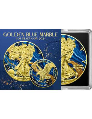 GOLDEN BLUE MARBLE Metal Stones 1 Oz Silbermünze 1$ USA 2024 - Coins & More - Usa