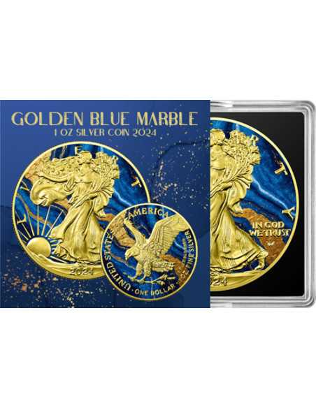 MARMOL AZUL DORADO Piedras Metálicas 1 Oz Moneda de Plata 1$ USA 2024 - Coins & More - Usa