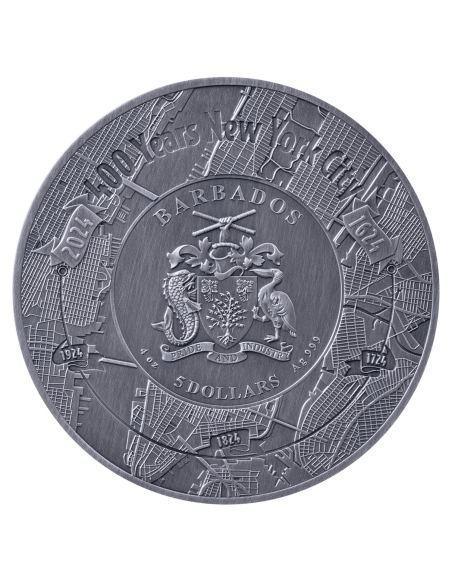 400 ANNI NEW YORK CITY Moneta d'Argento da 4 Oz 5$ Barbados 2024 - Coins & More - Barbados