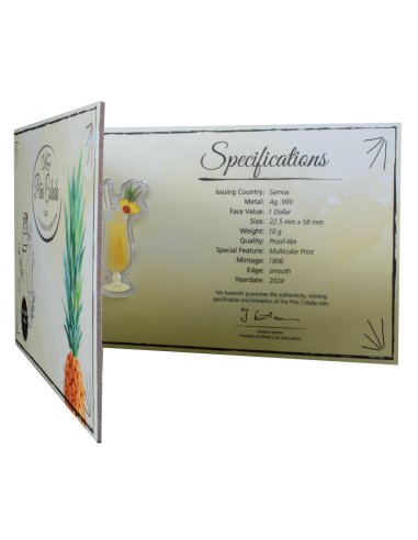 PINA COLADA Cocktail 10g Silver Coin 1$ Samoa 2024 - Coins & More - Samoa