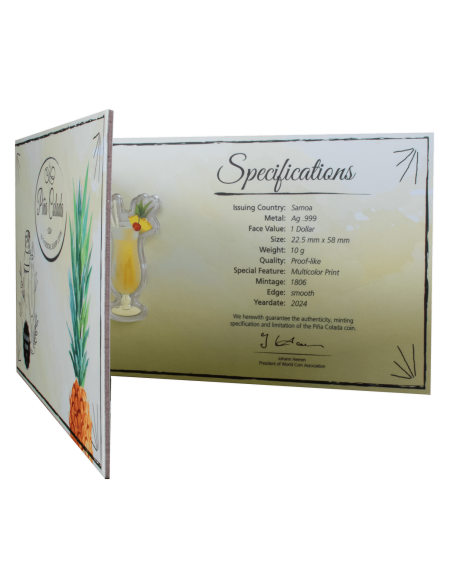 PINA COLADA Cocktail 10g Silver Coin 1$ Samoa 2024 - Coins & More - Samoa