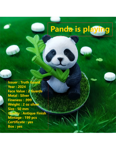 PANDA ESTÁ JUGANDO 2 Oz Moneda de Plata 2 Guardias Guardia de la Verdad 2024 - Coins & More - Plata