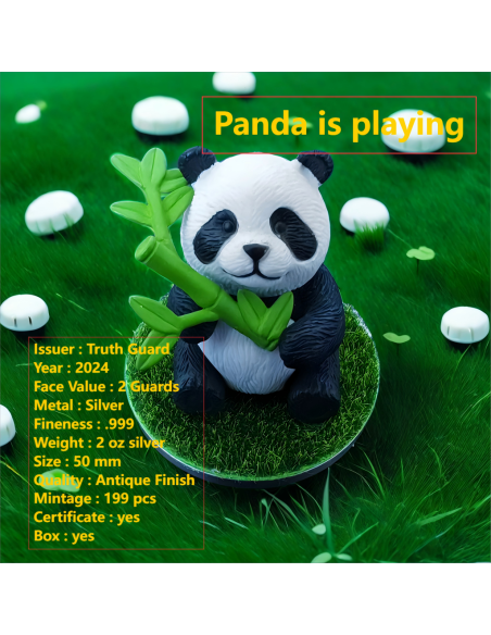 Il PANDA STA GIOCANDO Moneta d'Argento da 2 Oz 2 Guardie della Verità 2024 - Coins & More - Argento