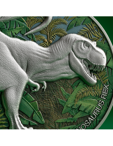 COLORIZED TYRANNOSAURUS REX Lost World 2 Oz Silbermünze 2000 Francs Kamerun 2024 - Coins & More - Kamerun