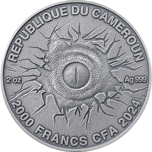 TYRANNOSAURUS REX COLORIZZATO Mondo Perduto Moneta d'Argento da 2 Oz 2000 Franchi Camerun 2024 - Coins & More - Camerun 2