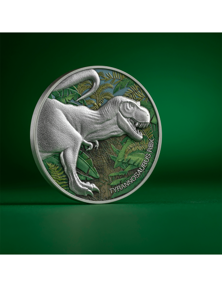 COLORIZED TYRANNOSAURUS REX Lost World 2 Oz Silbermünze 2000 Francs Kamerun 2024 - Coins & More - Kamerun