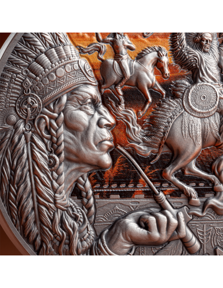 COLORIZED COMANCHE Stammesgeist 2 Oz Silbermünze 2000 Francs Kamerun 2024 - Coins & More - Kamerun