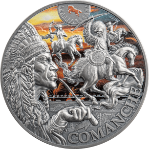 COLORIZED COMANCHE Stammesgeist 2 Oz Silbermünze 2000 Francs Kamerun 2024 - Coins & More - Kamerun