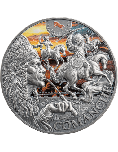 COLORIZED COMANCHE Stammesgeist 2 Oz Silbermünze 2000 Francs Kamerun 2024 - Coins & More - Kamerun